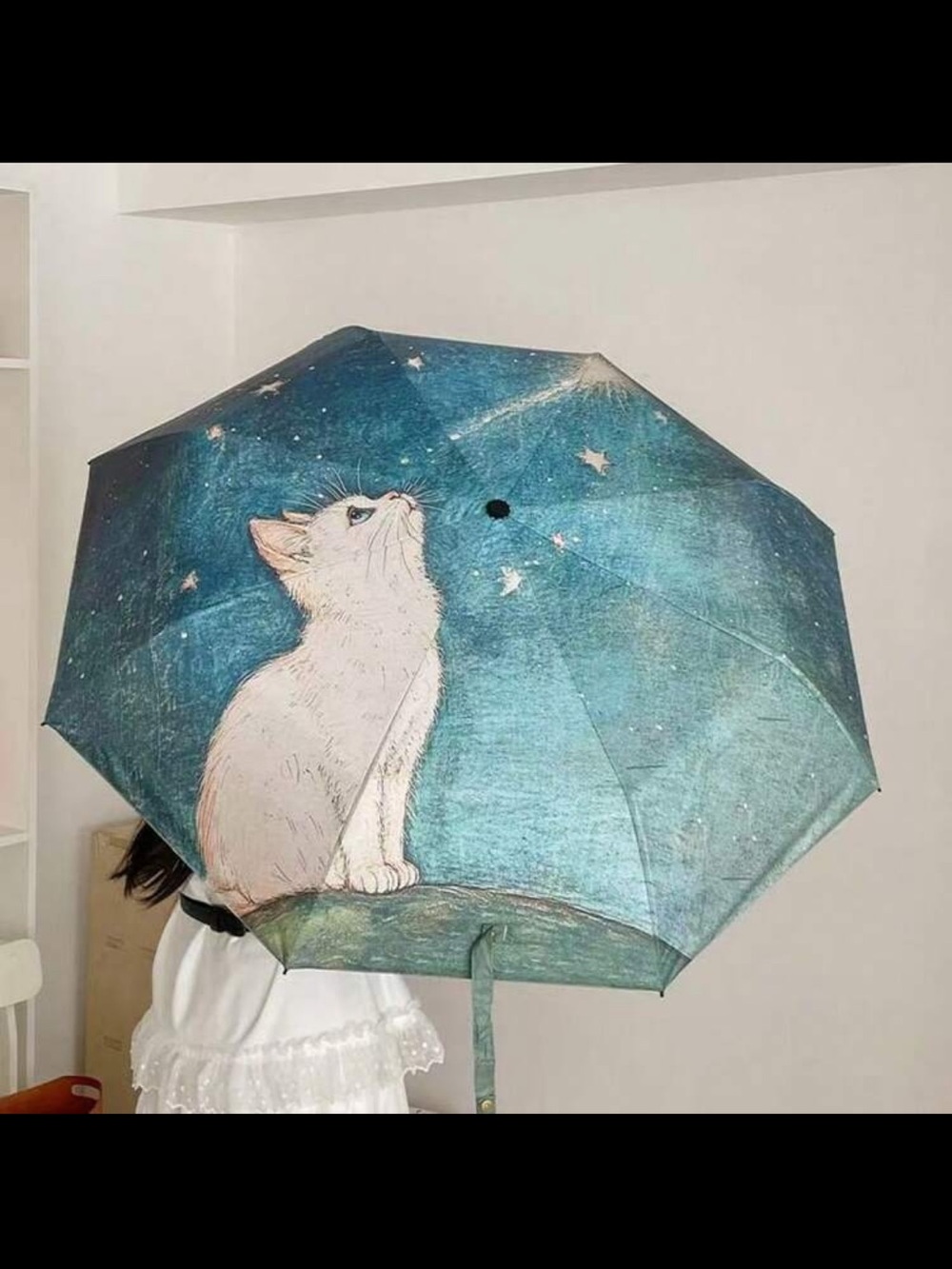 Blue Cat Illustration Umbrella - White Cat Design nwt